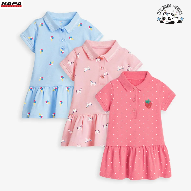 LEZONKIDS - High Quality Summer New Short Sleeved Children's Dress Knitted POLO Casual Girls Dresses
